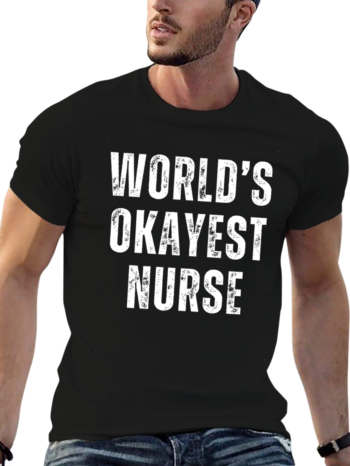 Black World's Okayest Nurse Funny Graphic T-Shirt view 6