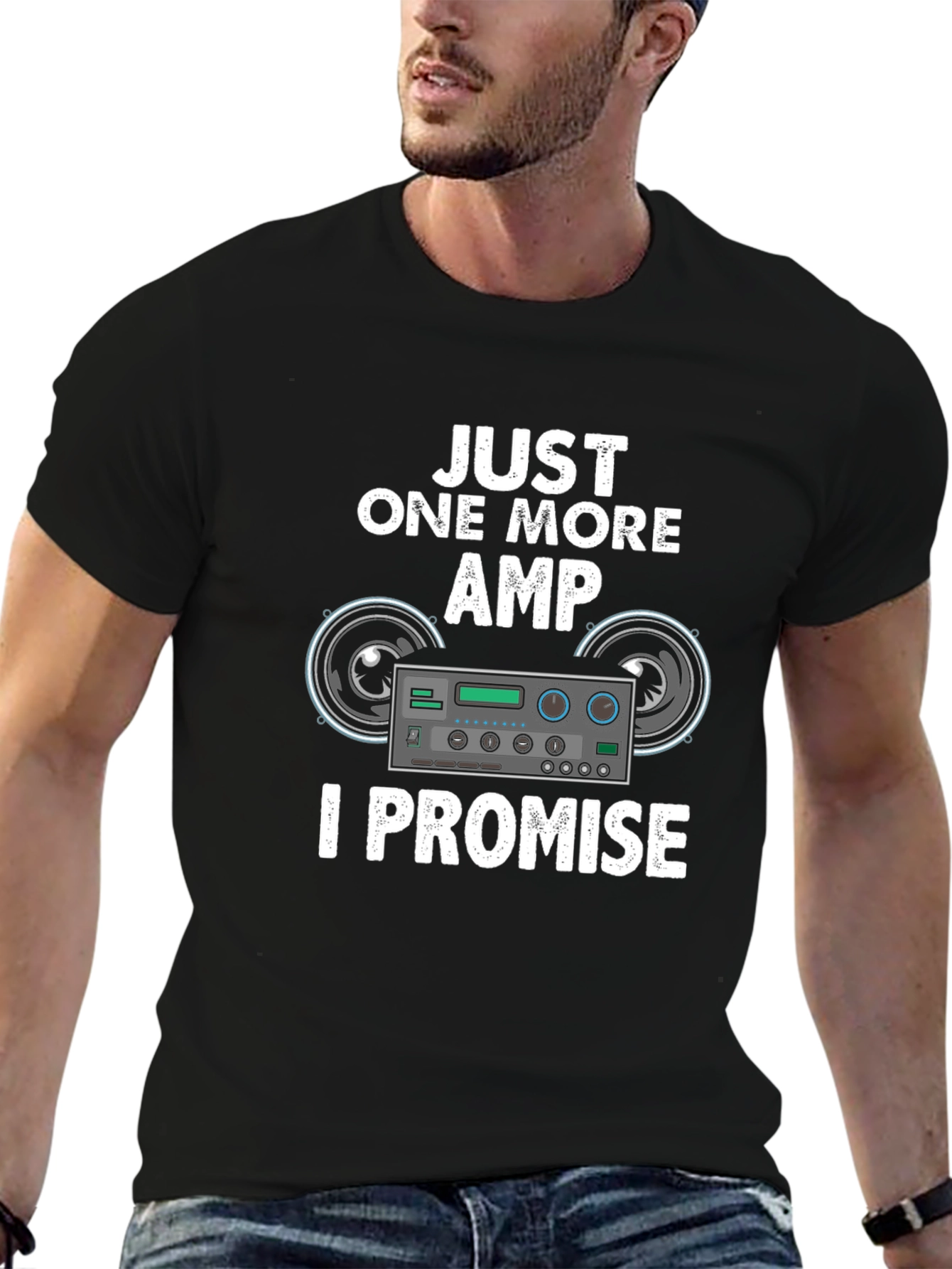 Black Just One More Amp T-Shirt, Music Lover Tee view 6
