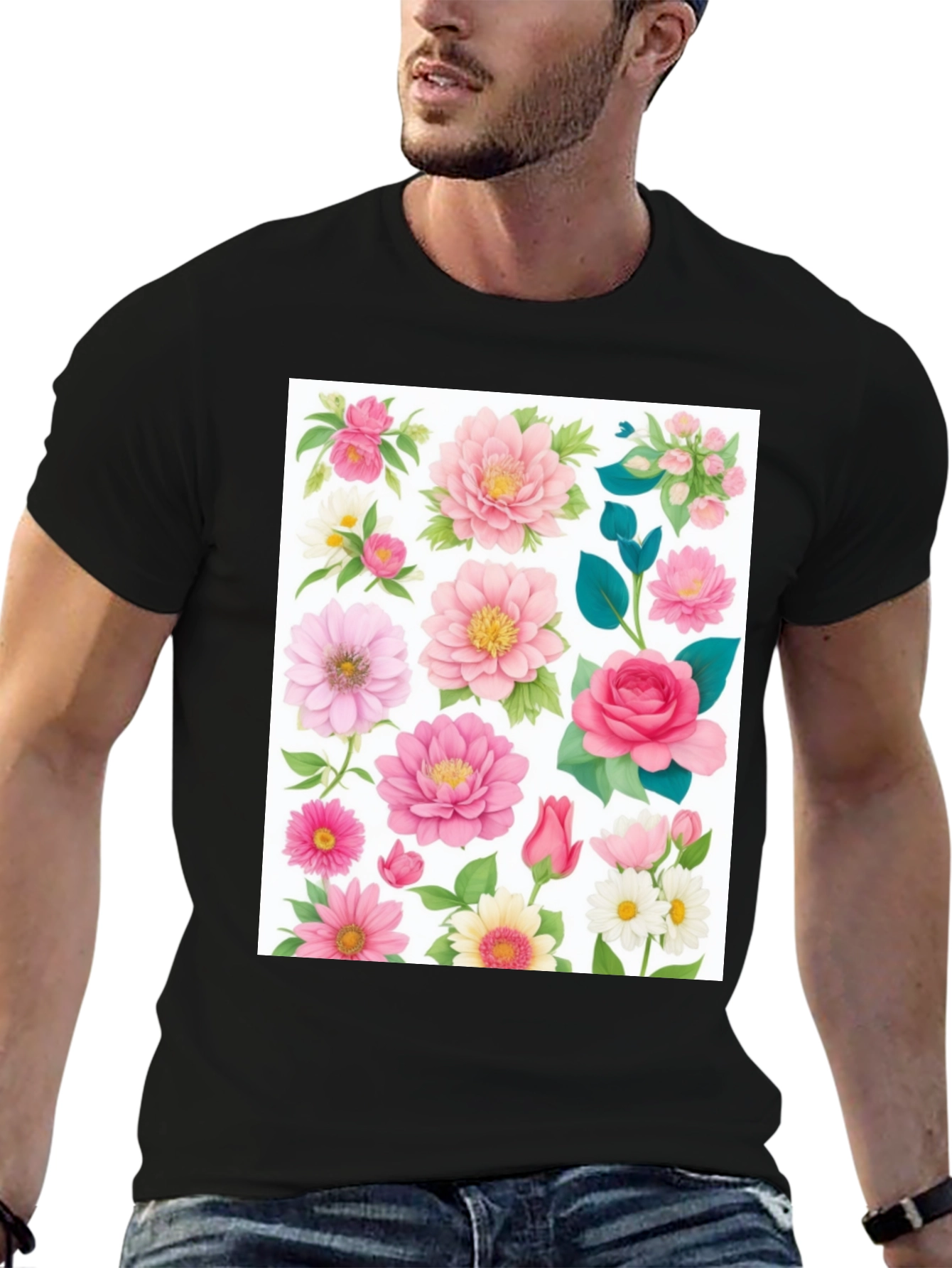 Black Floral Print Black T-Shirt view 6