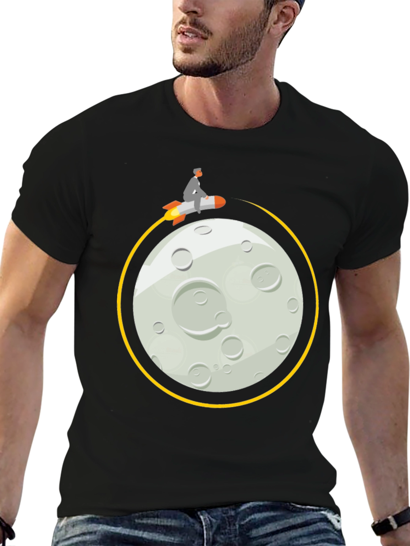 Black Rocket Man on the Moon T-Shirt view 6