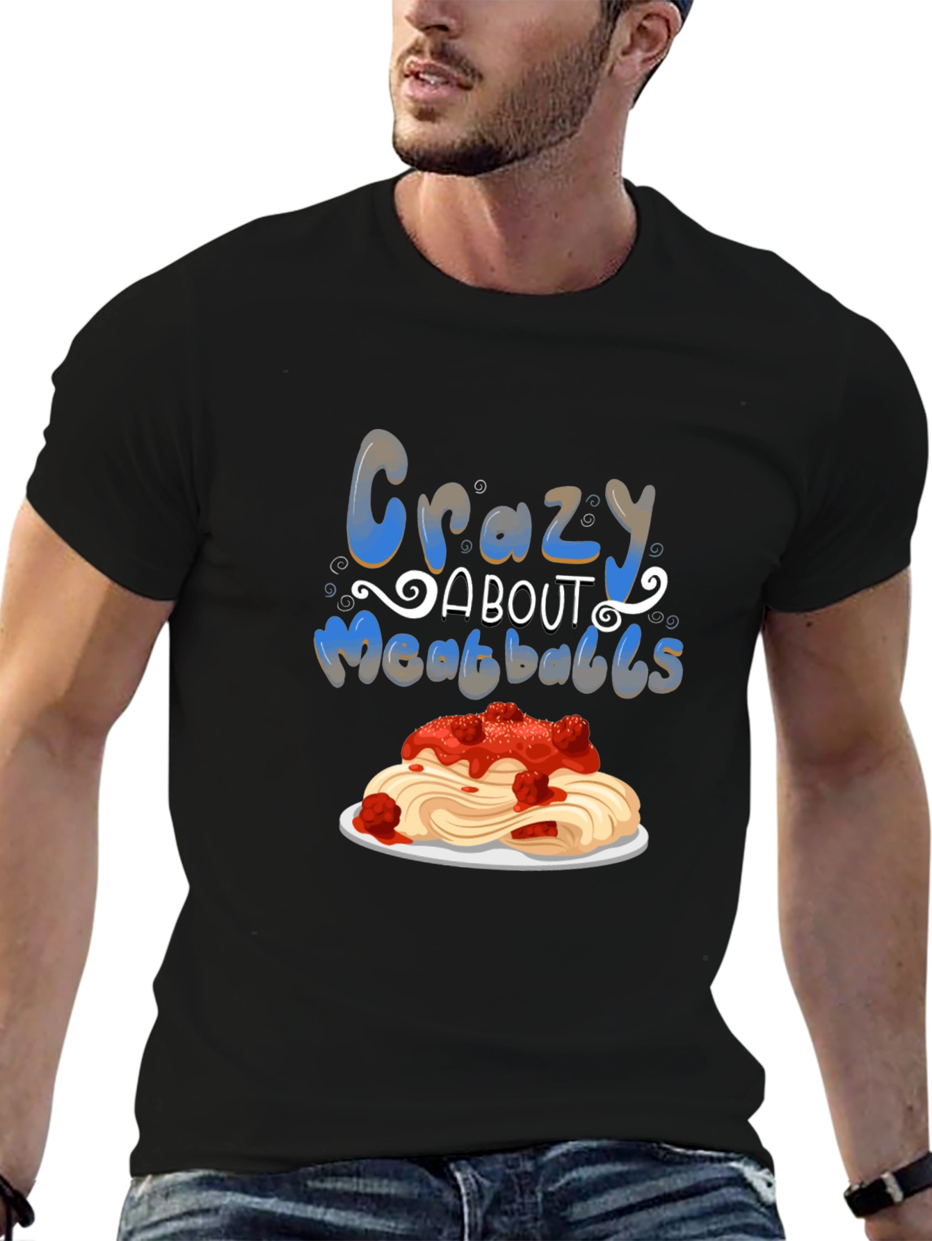 Black Crazy About Meatballs T-Shirt - Foodie Tee view 6