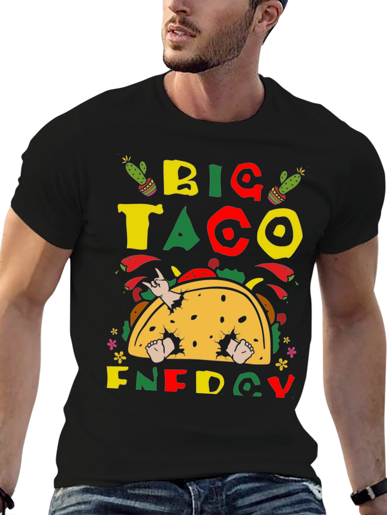 Black Big Taco Energy Graphic T-Shirt - Fun Foodie Tee view 6