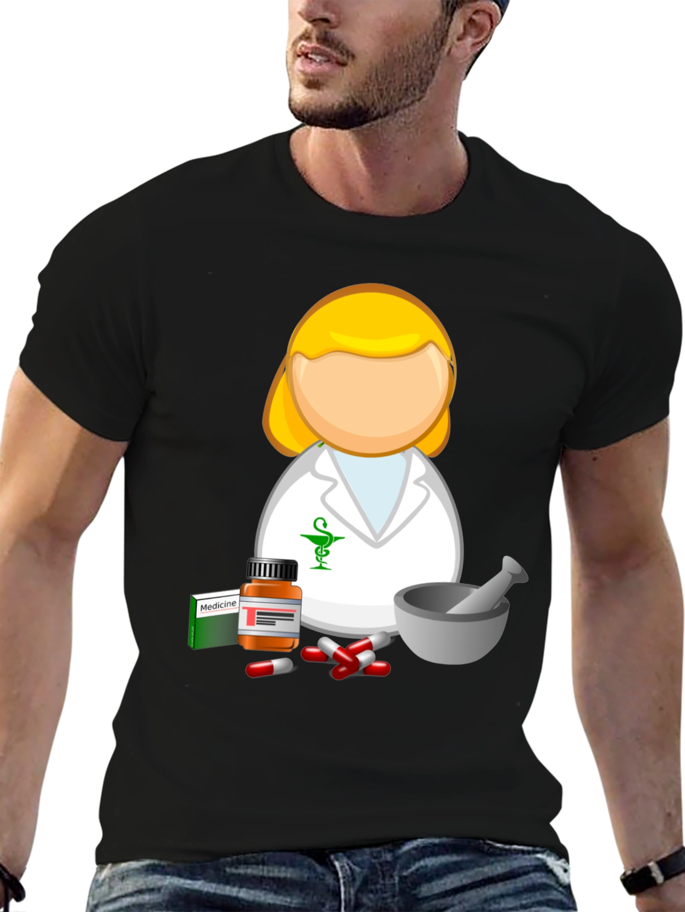 Black Pharmacist Cartoon T-Shirt - Medical Professional Style view 6