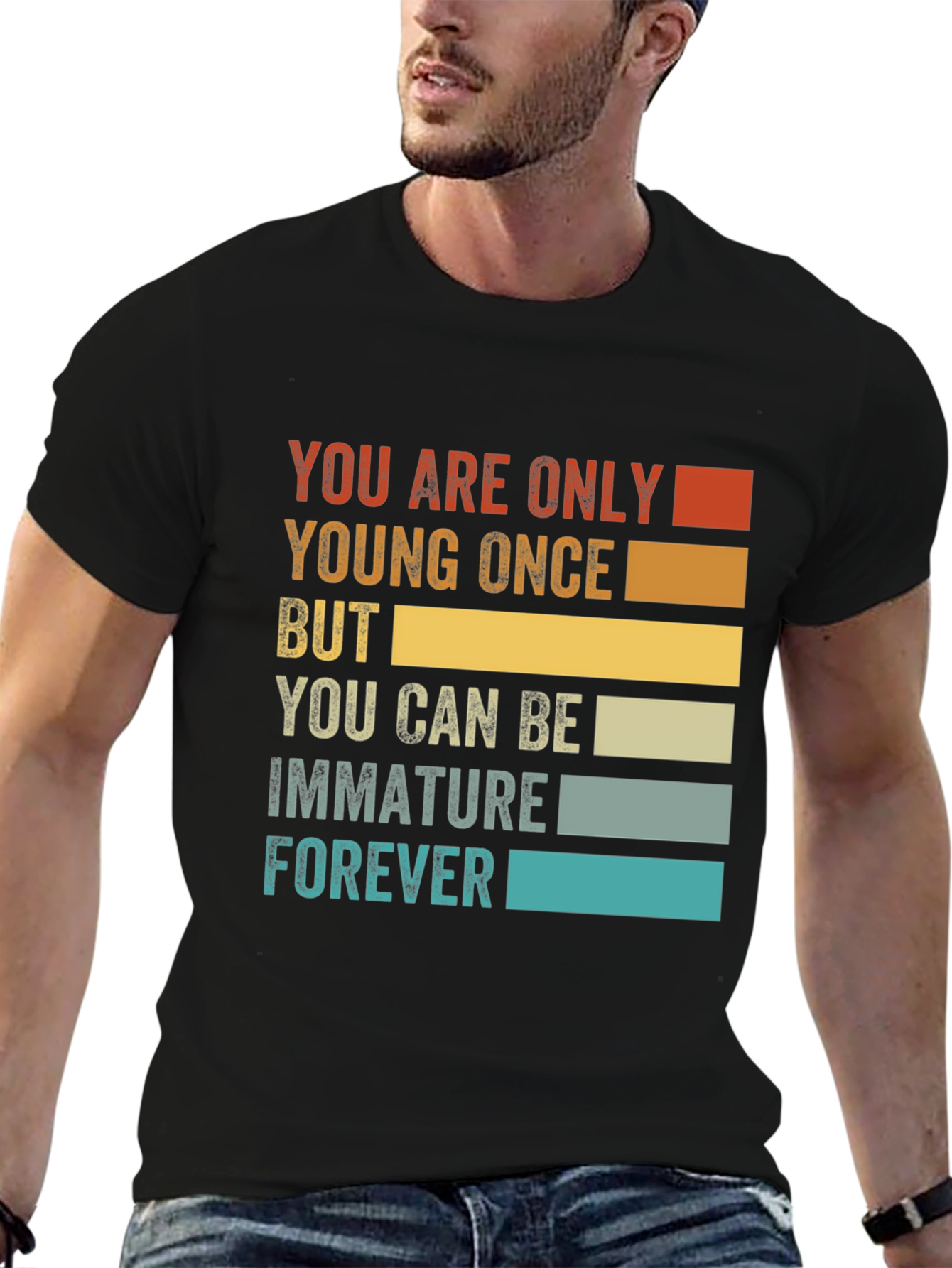 Black Funny Immature Forever T-Shirt - Black Graphic Tee view 6