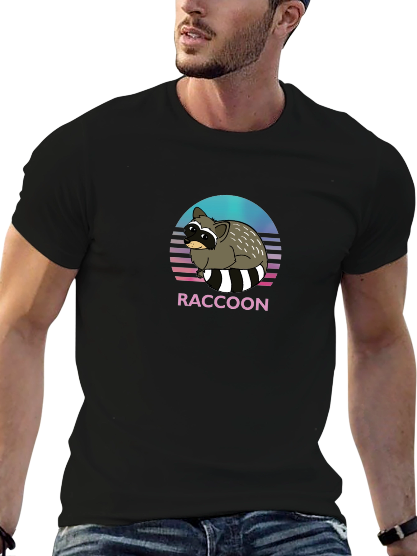 Black Retro Raccoon Graphic T-Shirt - Unisex view 6