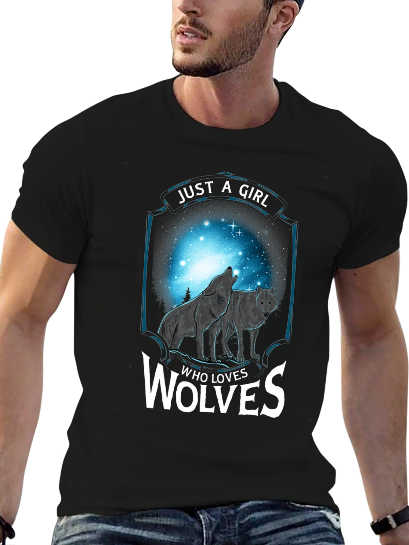 Black Just a Girl Who Loves Wolves T-Shirt view 6