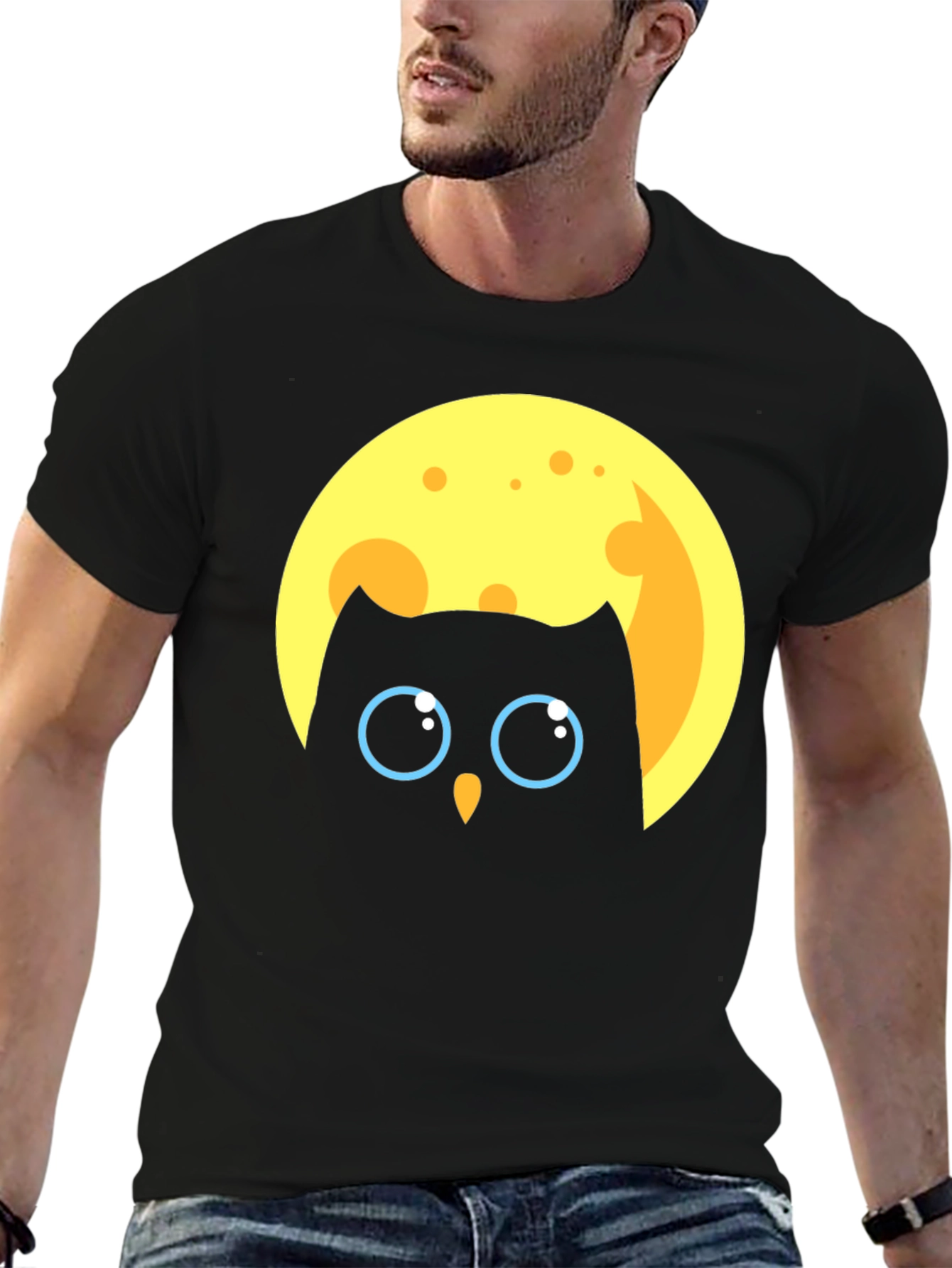 Black Owl in Moon Graphic T-Shirt - Unique Design view 6