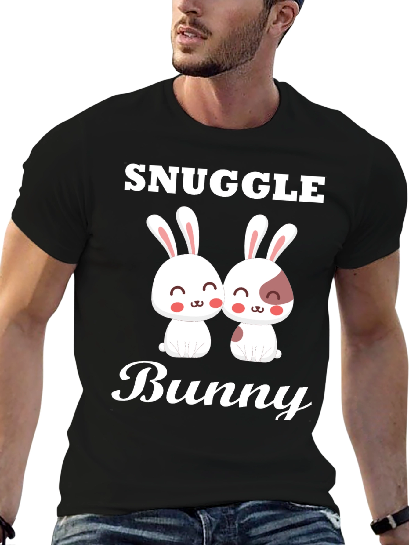 Black Snuggle Bunny Graphic Tee - Cute Couple Rabbits view 6