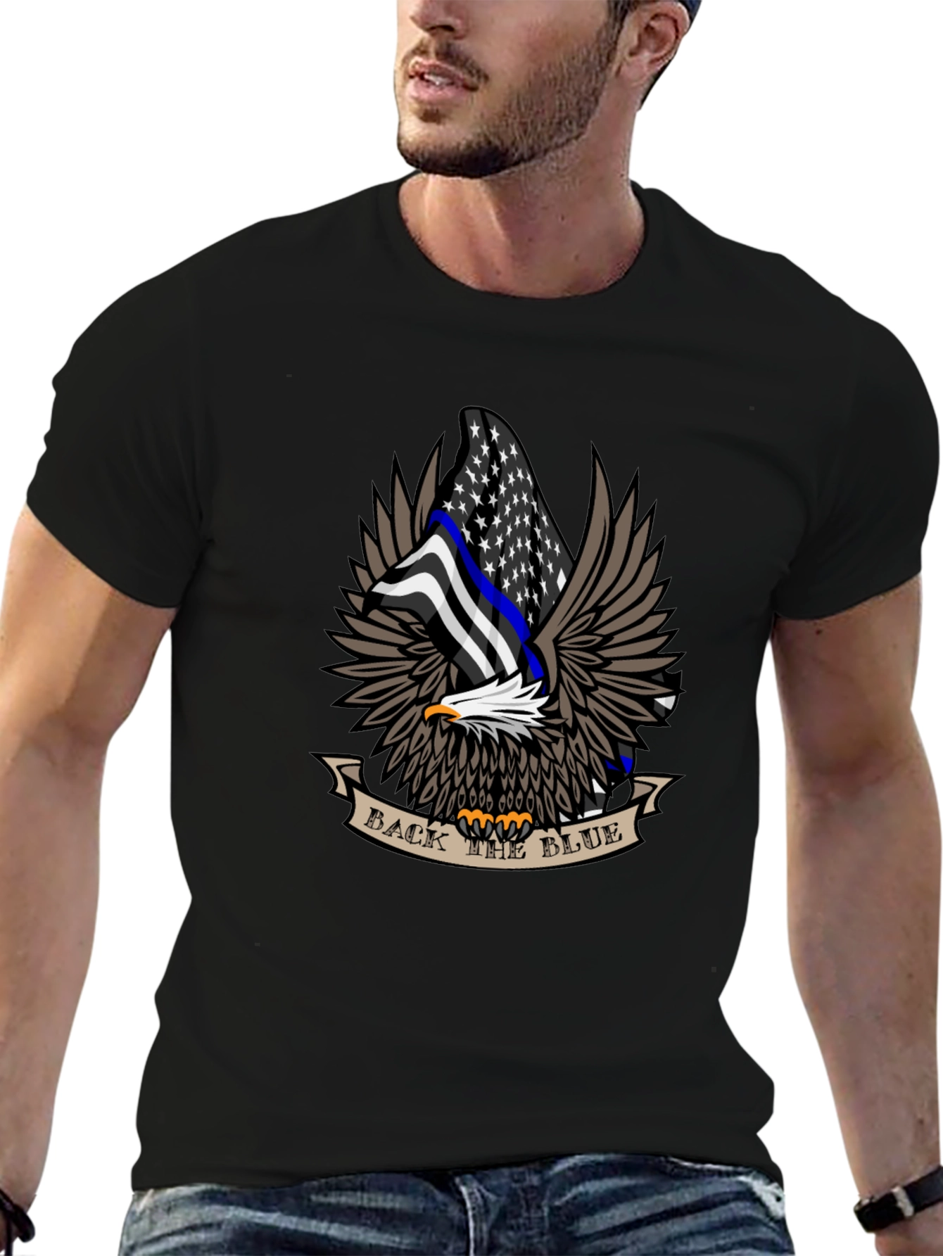 Black Back the Blue Eagle Graphic T-Shirt view 6
