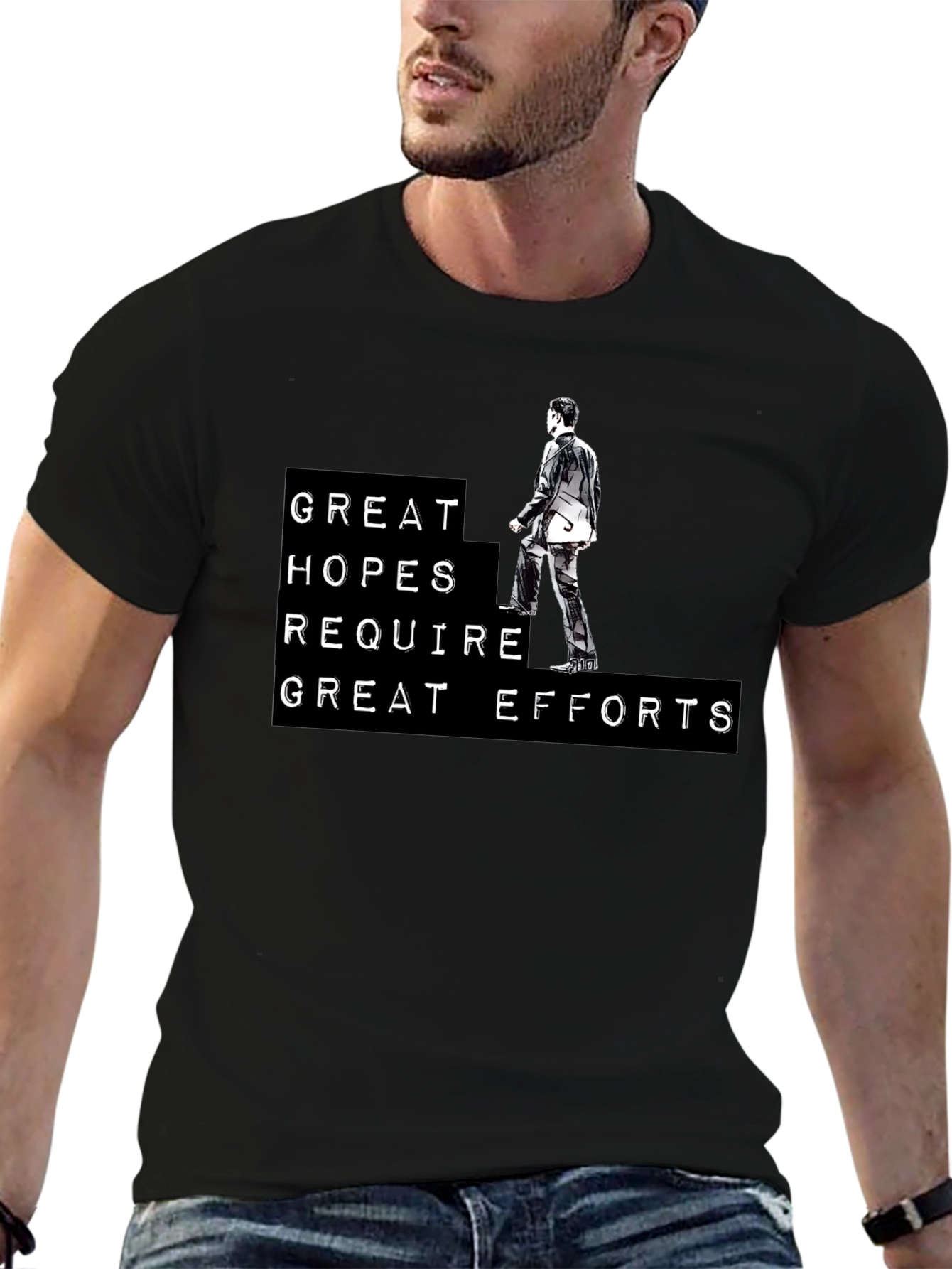 Black Motivational T-Shirt: Great Hopes Require Efforts view 6