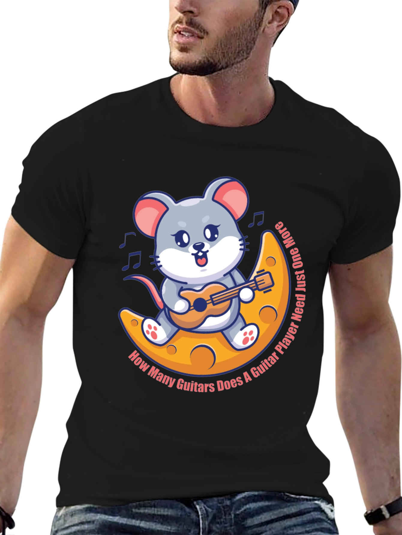 Black Mouse Guitarist T-Shirt - Musician Cartoon Tee view 6