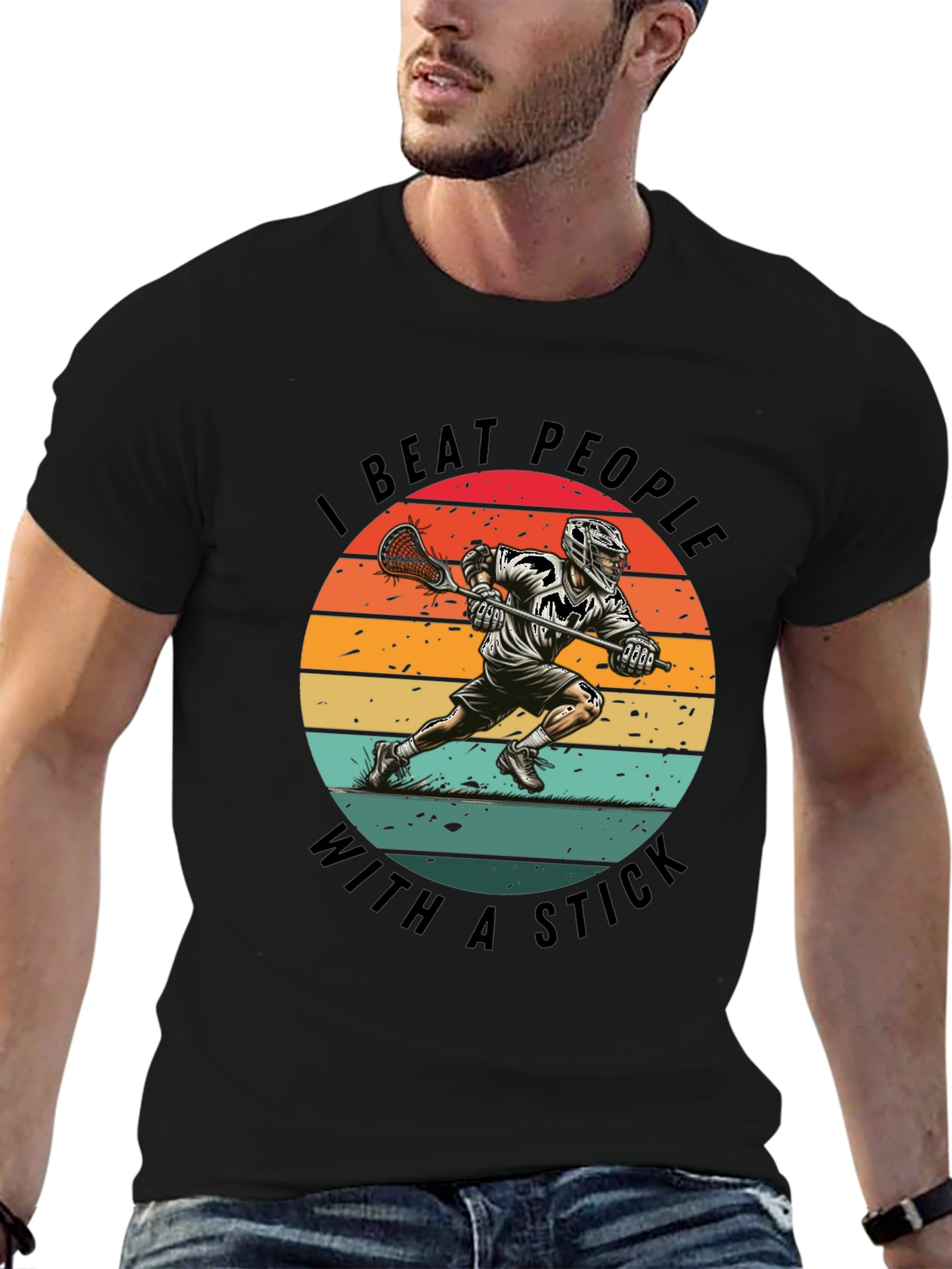 Black Lacrosse T-Shirt - I Beat People With A Stick view 6