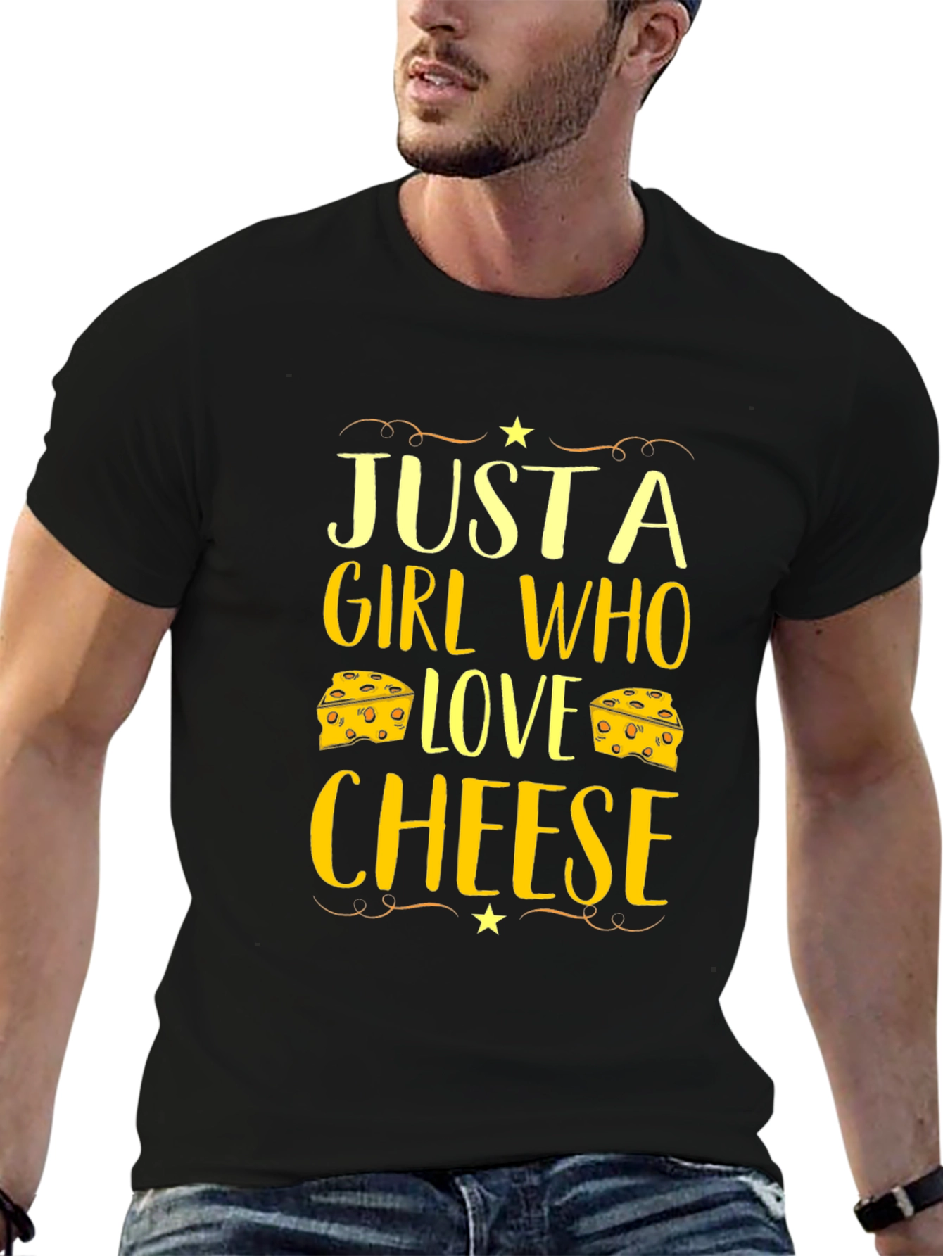 Black Just a Girl Who Loves Cheese Graphic T-Shirt view 6