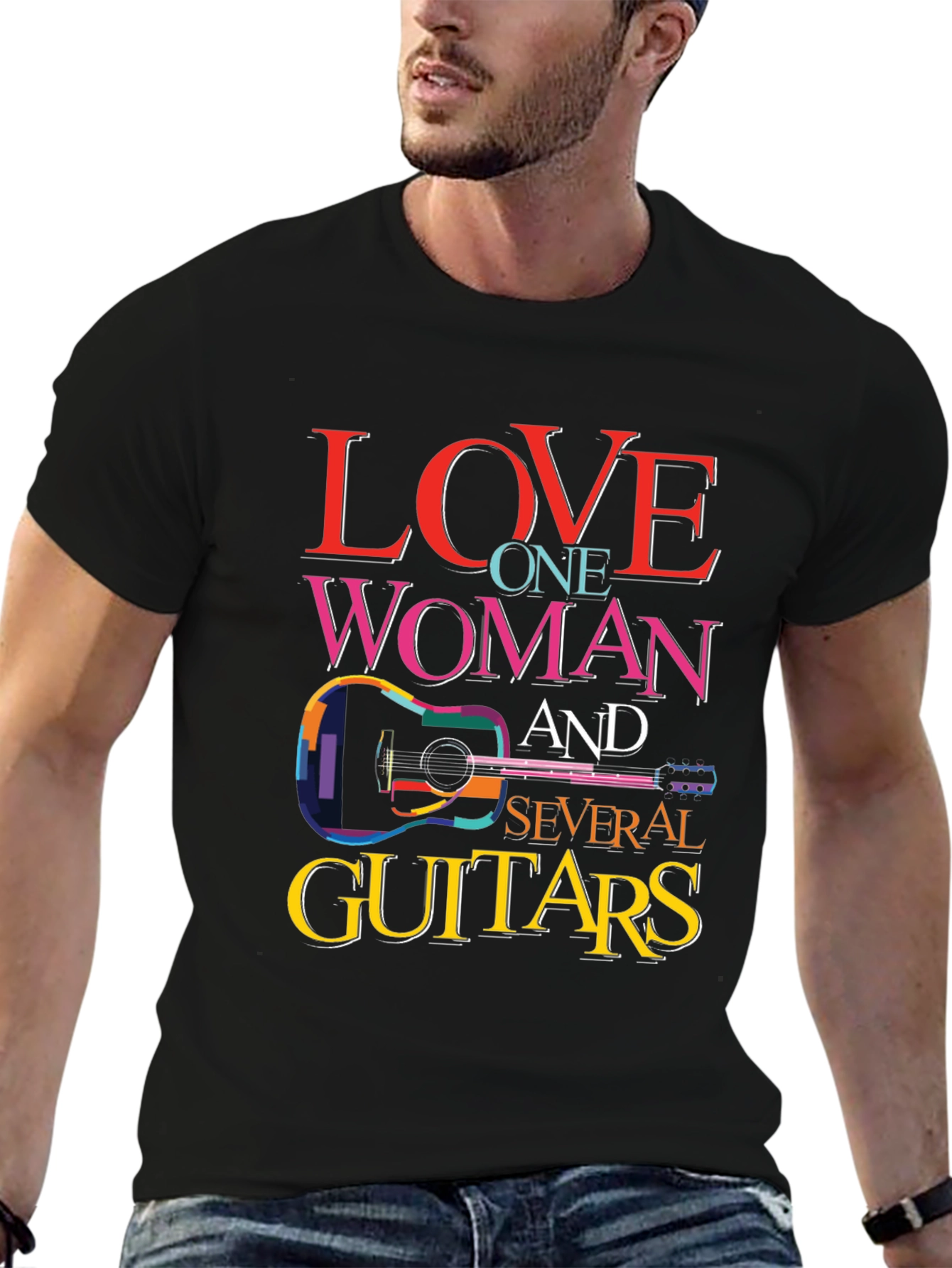Black Love One Woman and Several Guitars Graphic T-Shirt view 6
