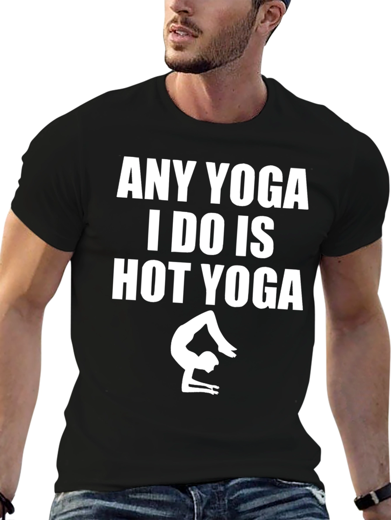 Black Funny Hot Yoga T-Shirt - Men's Graphic Tee view 6