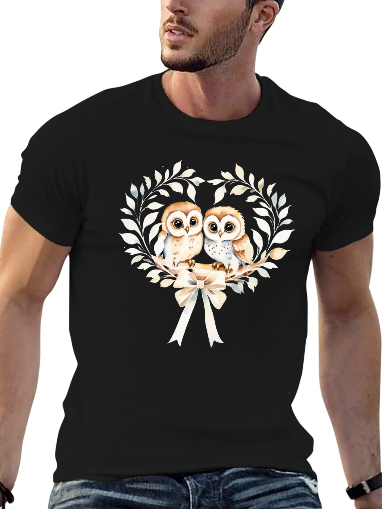 Black Owl Couple Graphic Tee view 6