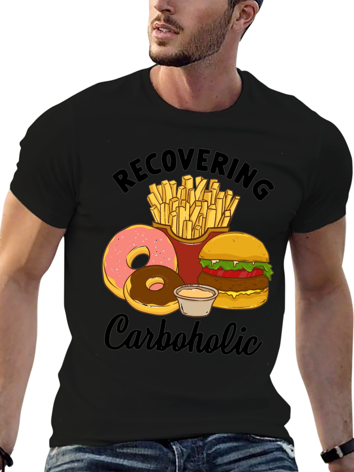 Black Recovering Carboholic Graphic T-Shirt view 6