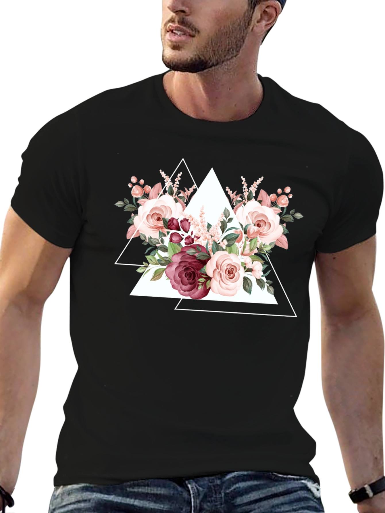 Black Floral Triangle Graphic Tee - Black view 6