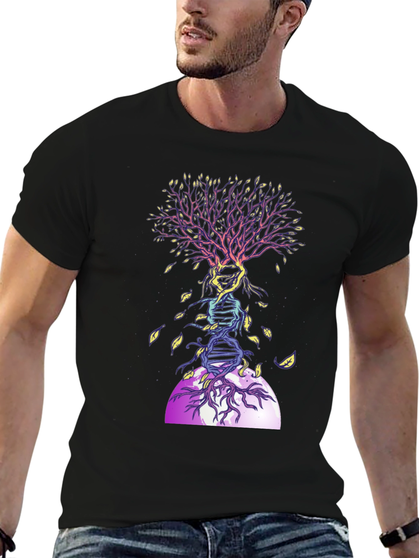 Black DNA Tree Graphic Tee - Nature & Science T-Shirt view 6