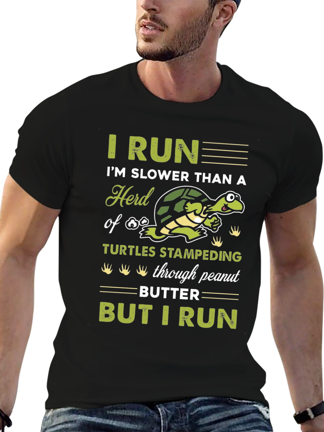 Black Funny Turtle Running Graphic T-Shirt view 6