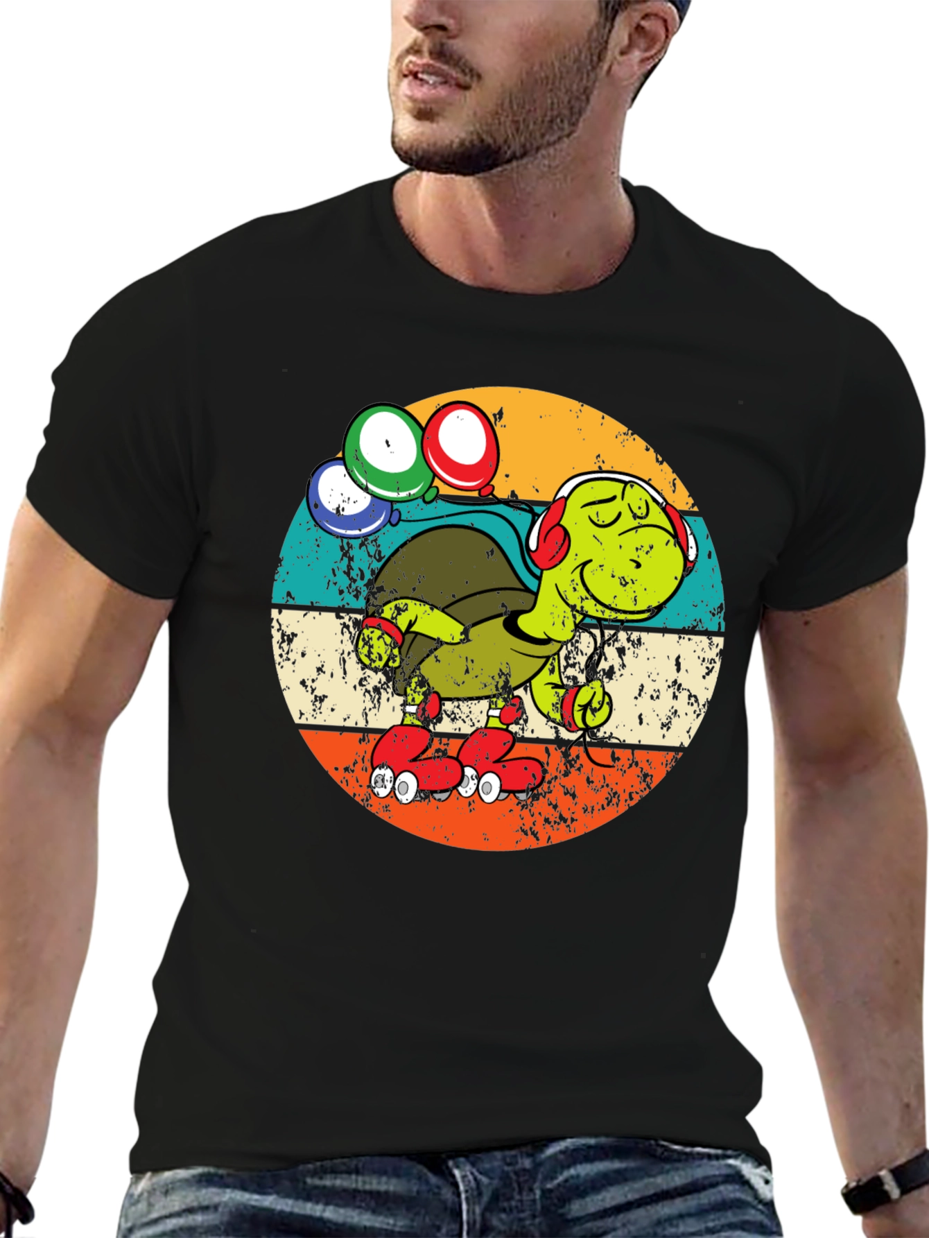 Black Turtle Retro Roller Skate T-Shirt view 6