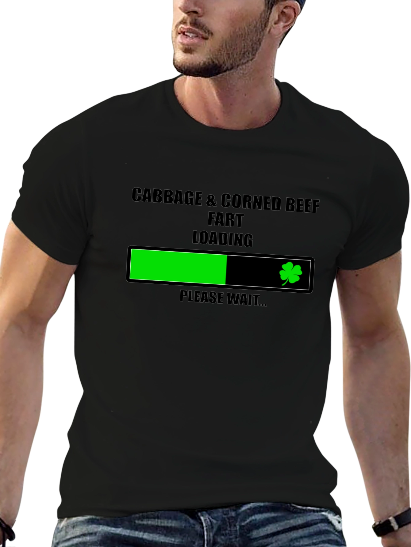 Black Cabbage & Corned Beef Fart Loading St. Patrick's Day T-Shirt view 6