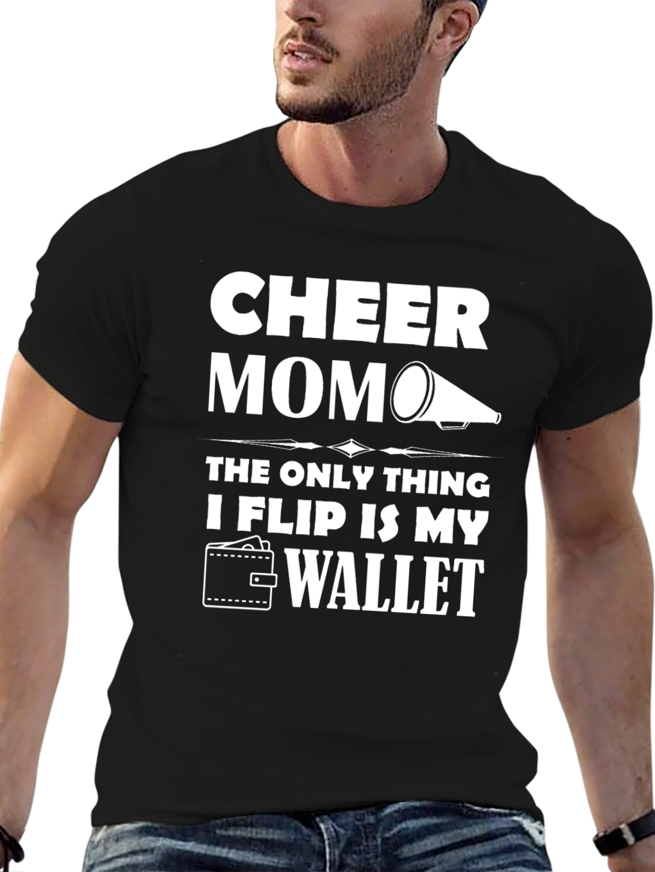 Black Cheer Mom T-Shirt: The Only Thing I Flip Is My Wallet view 6