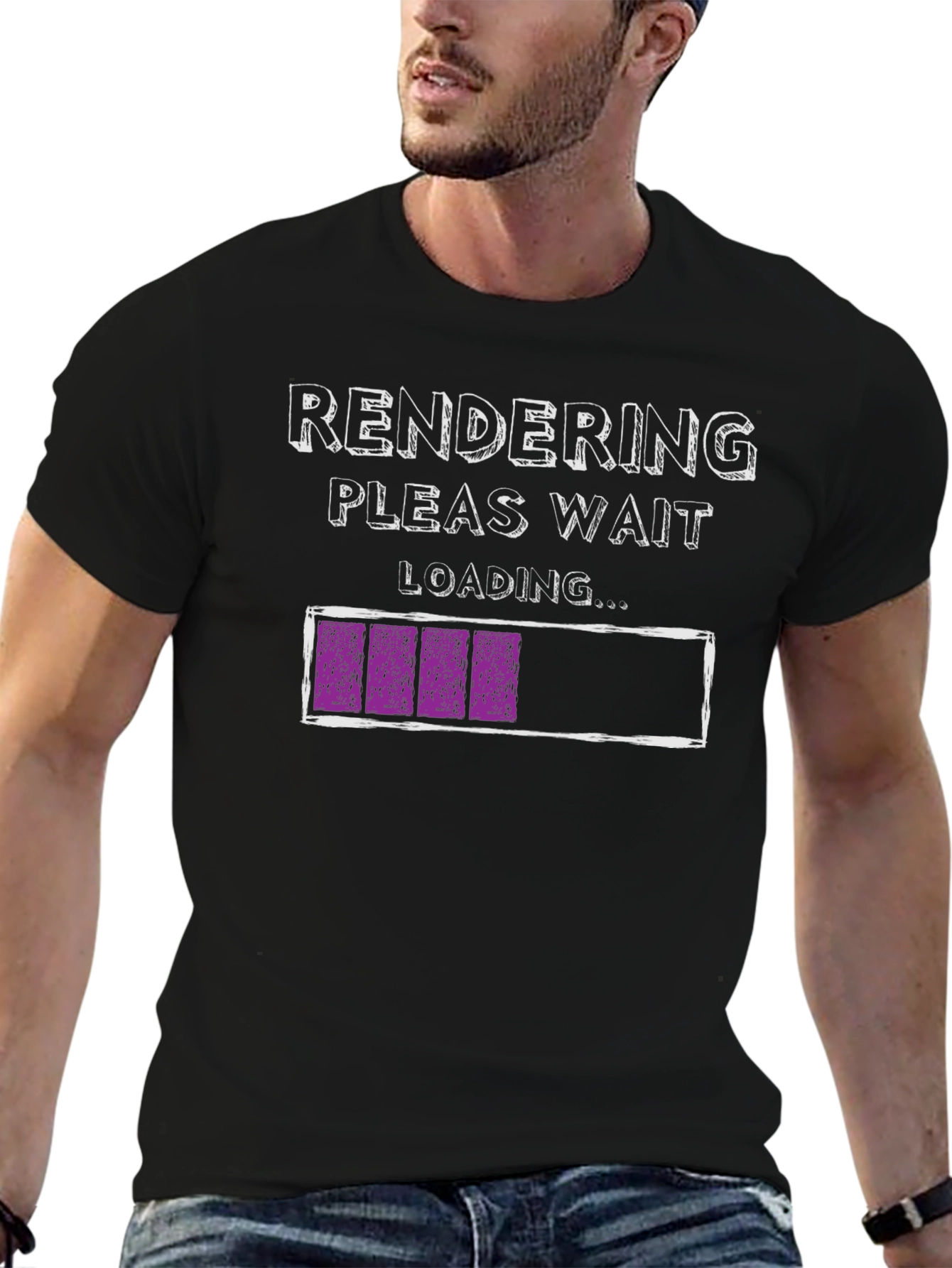 Black Rendering Please Wait Loading Funny Black T-Shirt view 6