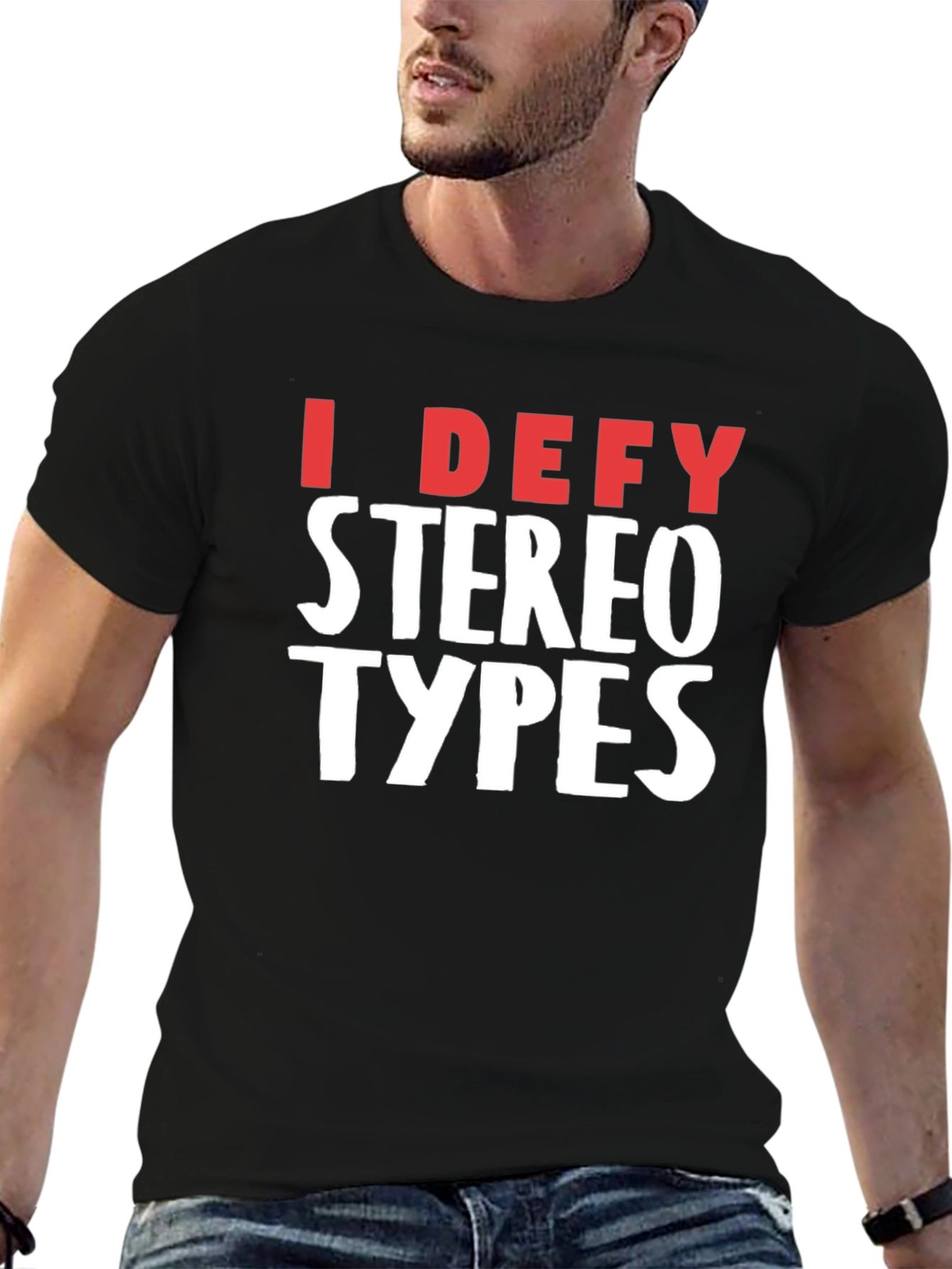 Black I Defy Stereotypes Black T-Shirt view 6