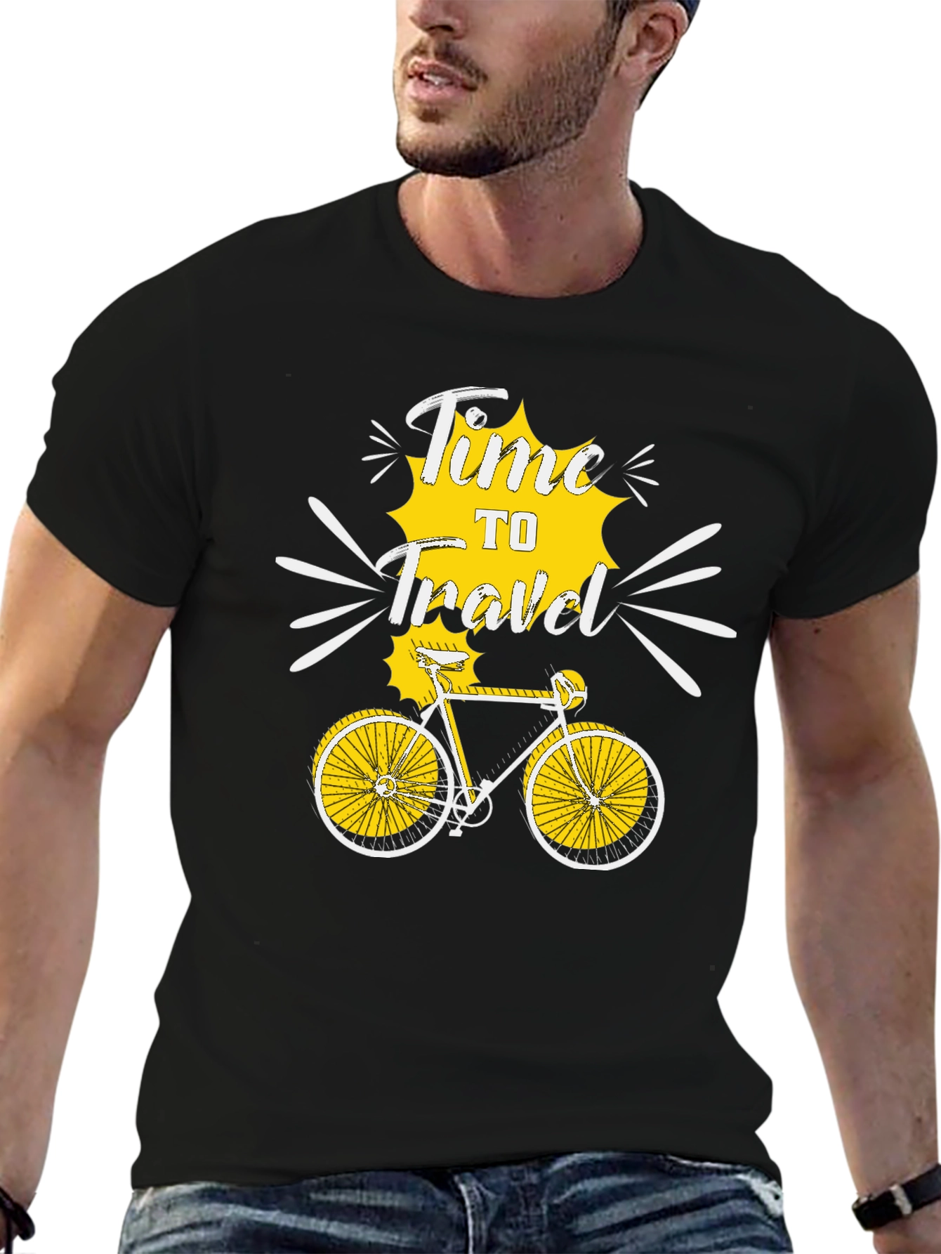 Black Time to Travel Bicycle Graphic Tee - Black Cotton T-Shirt view 6