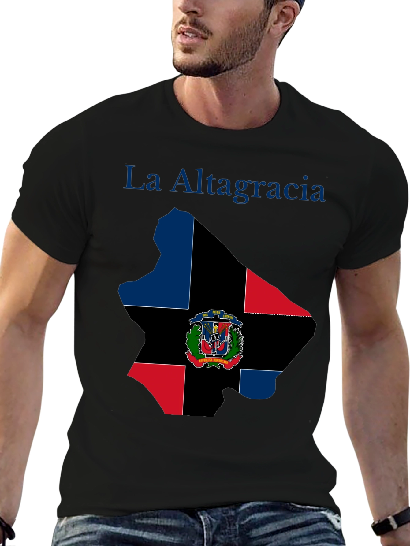 Black La Altagracia Dominican Republic Flag T-Shirt view 6