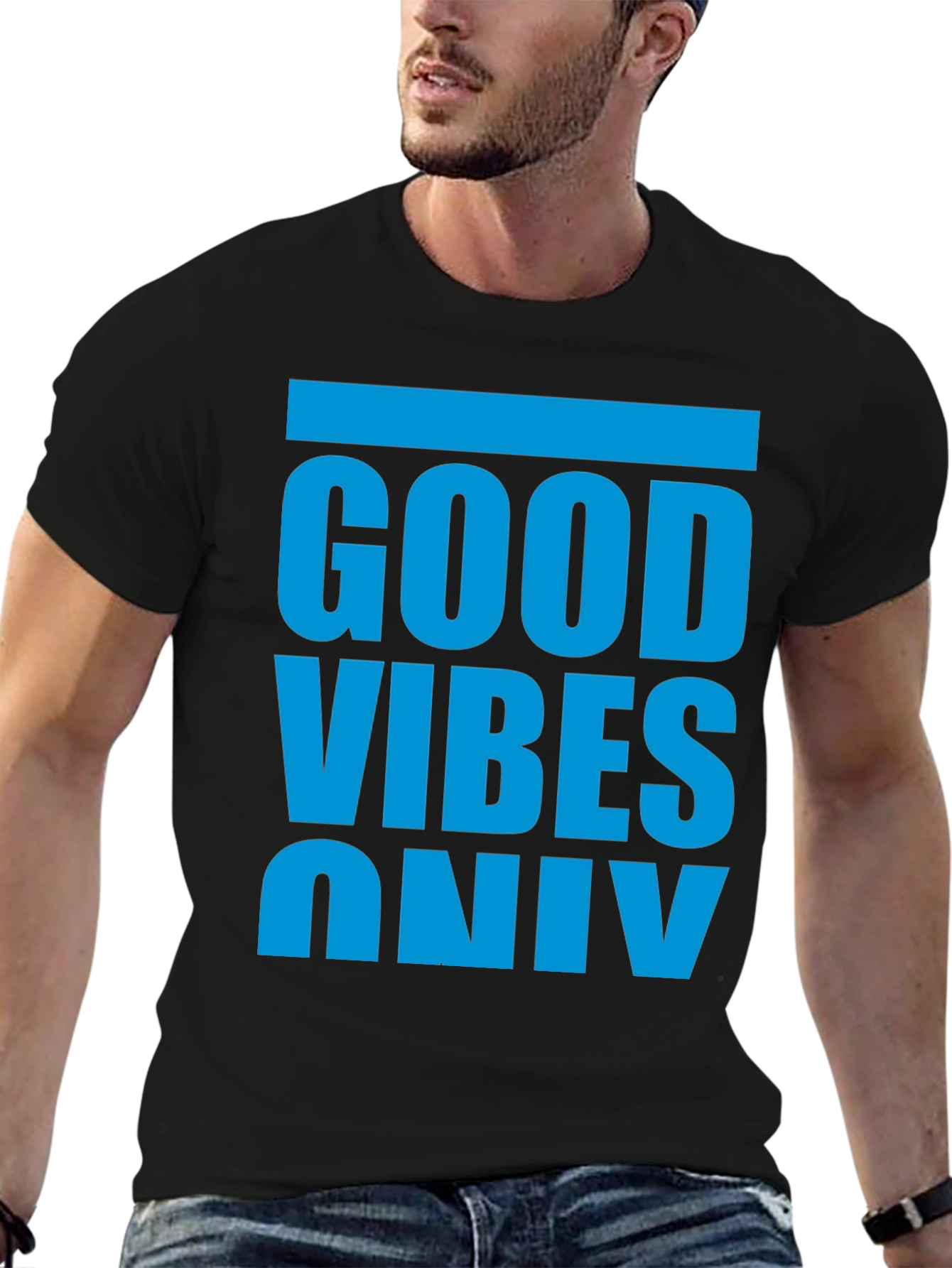 Black Good Vibes Only T-Shirt - Casual Graphic Tee view 6