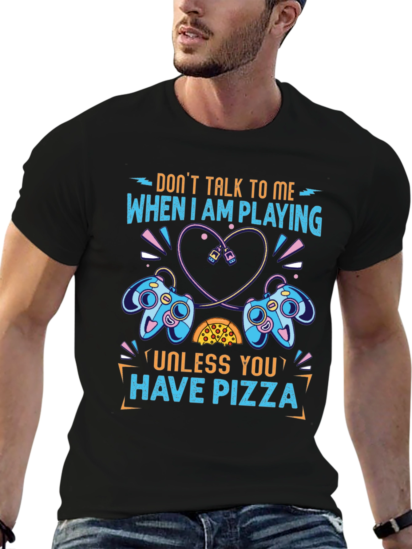 Black Gamer T-Shirt - Don't Talk To Me Unless You Have Pizza view 6