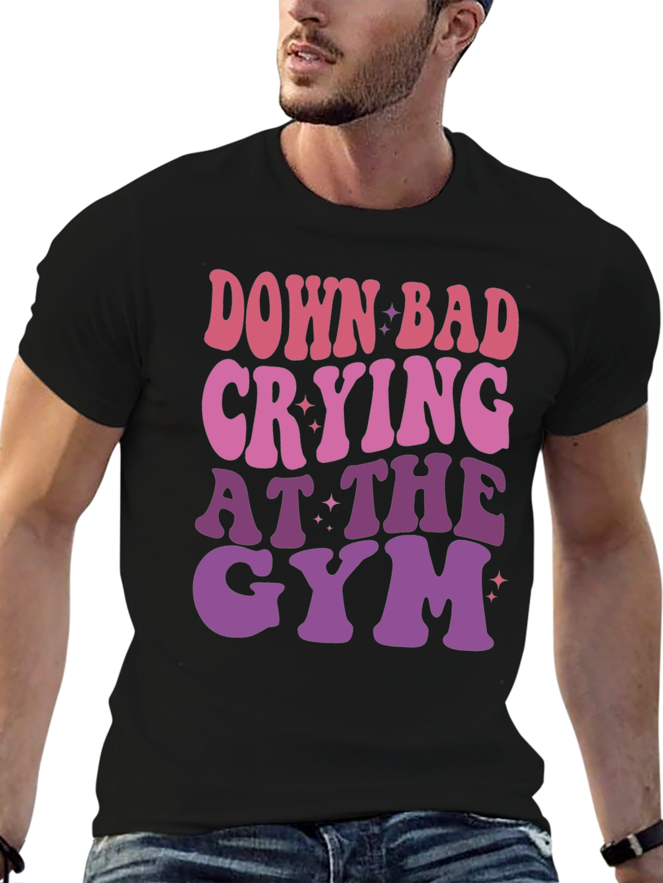 Black Down Bad Crying at The Gym Graphic T-Shirt view 6