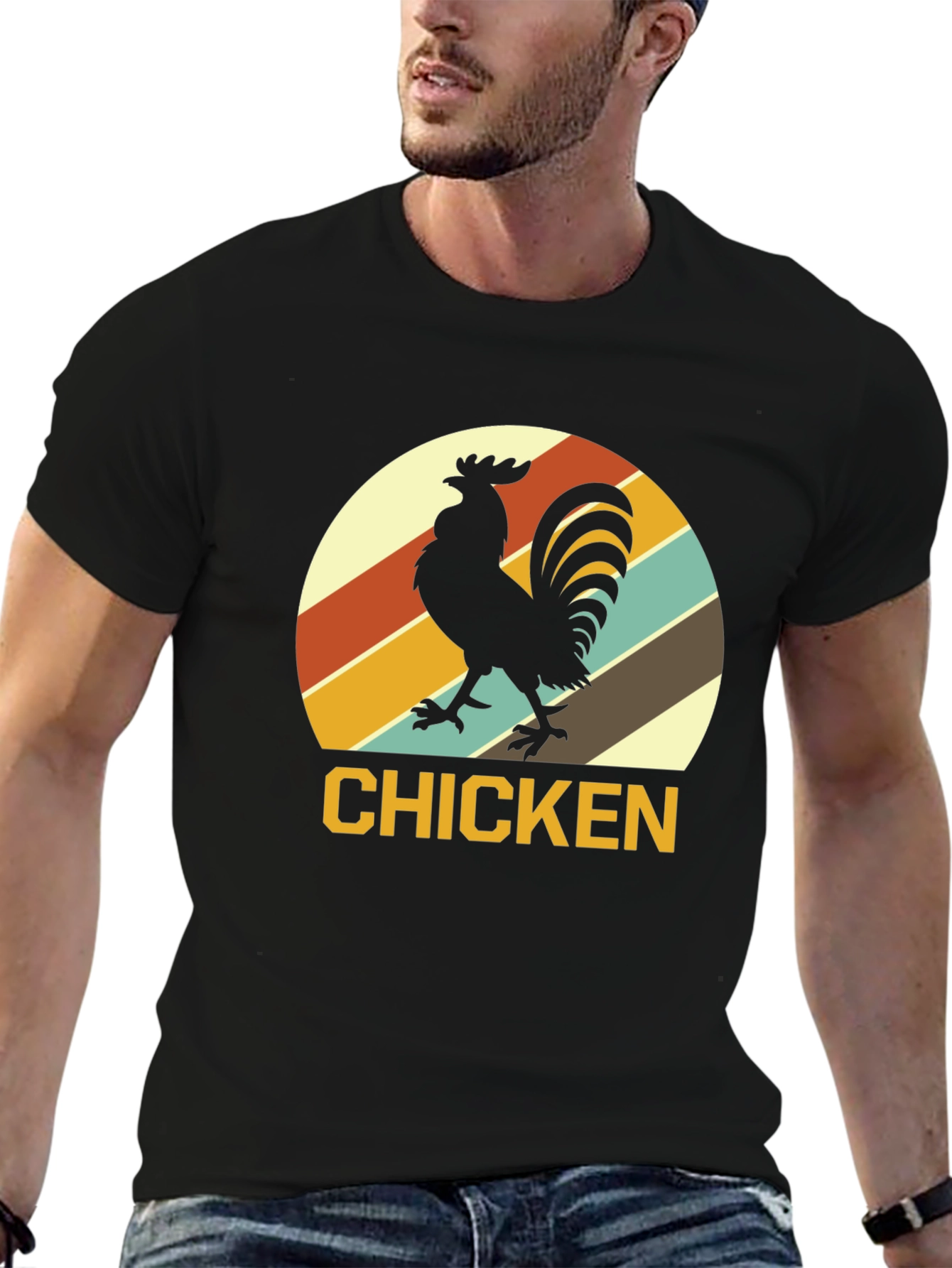 Black Retro Chicken Graphic T-Shirt - Black view 6