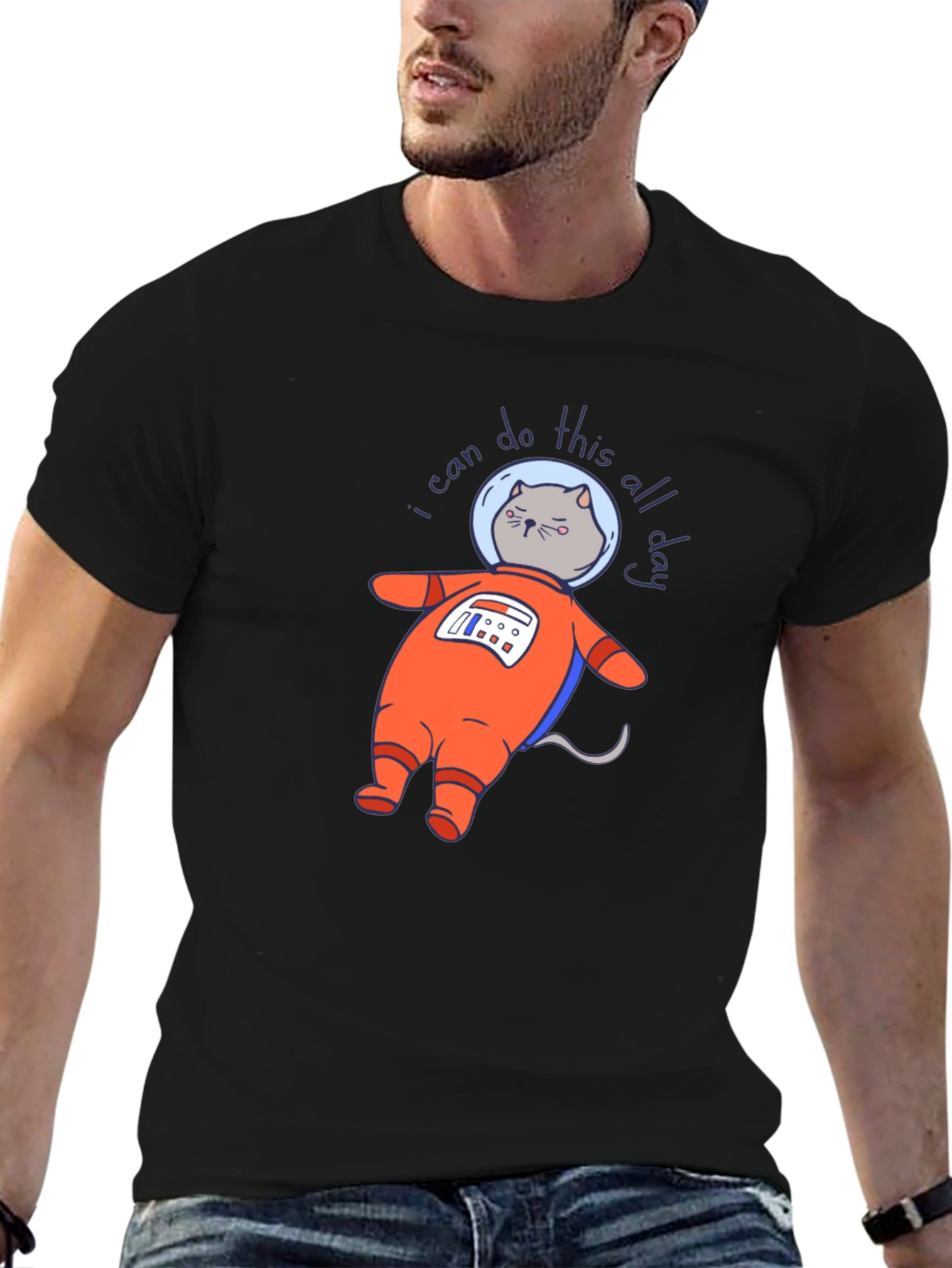 Black Astronaut Cat T-Shirt - I Can Do This All Day view 6