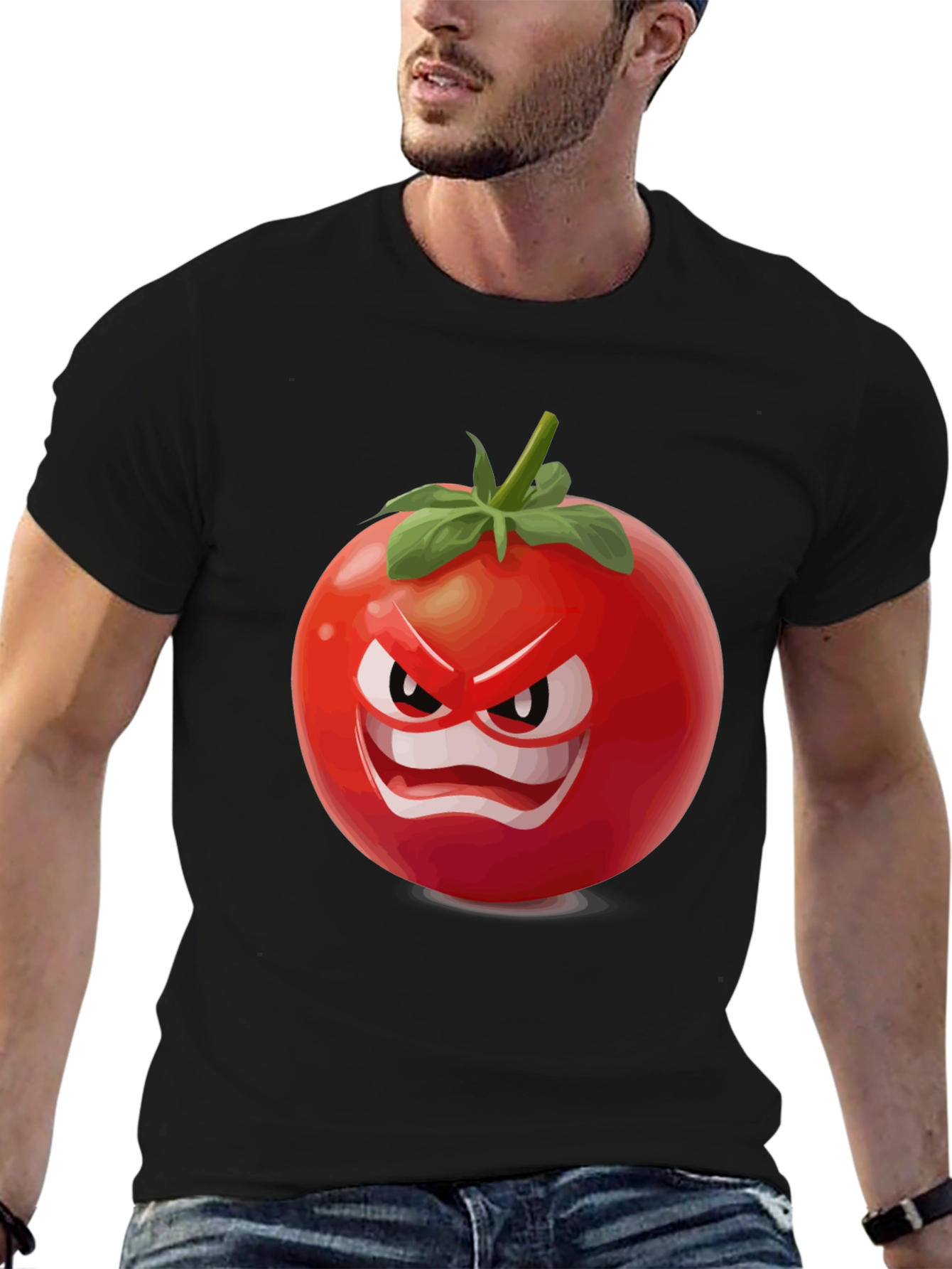Black Angry Tomato Graphic T-Shirt - Funny Food Tee view 6