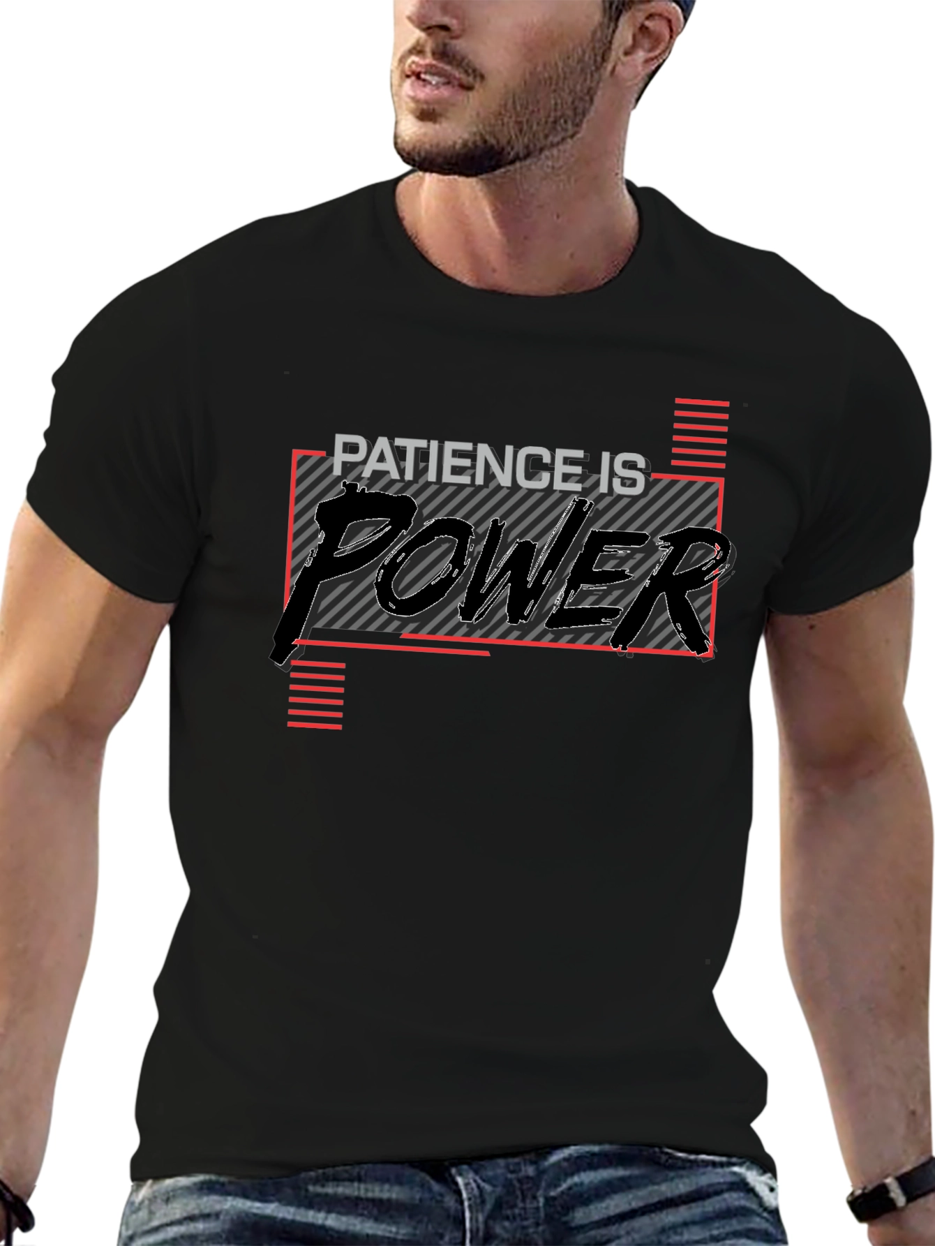 Black Patience is Power Graphic Tee - Motivational Black T-Shirt view 6