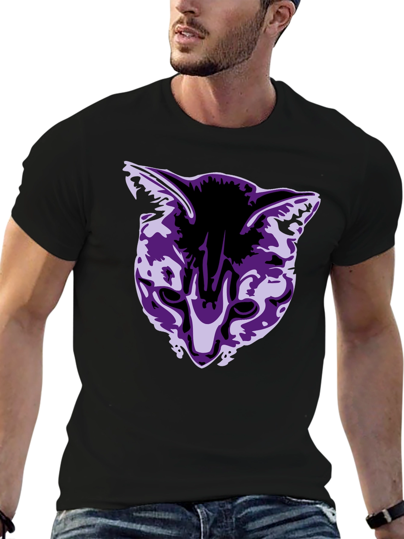 Black Cool Cat Graphic Tee - Black Cotton Blend view 6