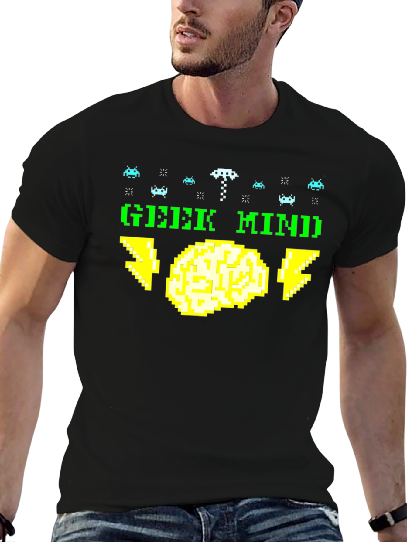 Black Geek Mind Pixel Art T-Shirt - Retro Gamer Tee view 6