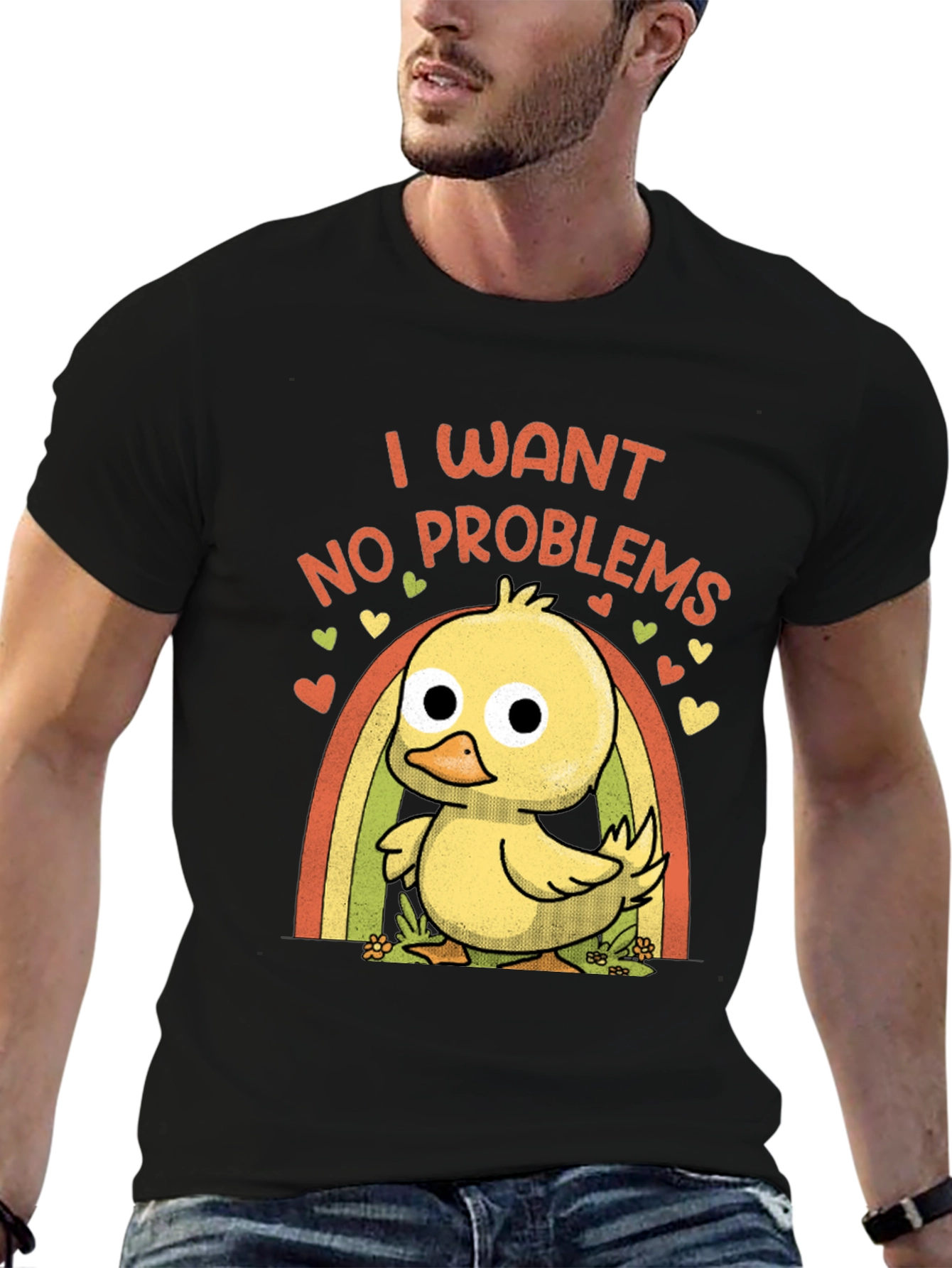 Black I Want No Problems Duck T-Shirt view 6