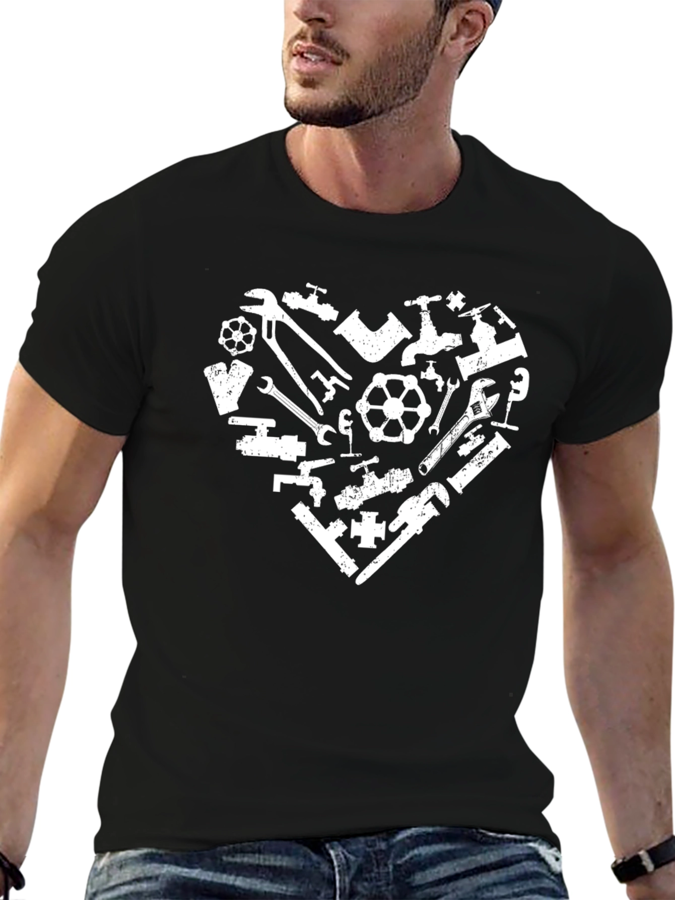 Black Plumbing Heart Graphic T-Shirt - Black Cotton Tee view 6