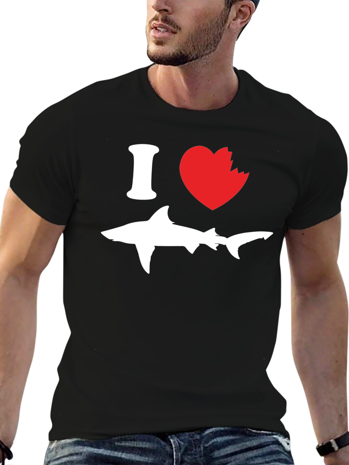 Black I Love Shark T-Shirt - Novelty Graphic Tee view 6