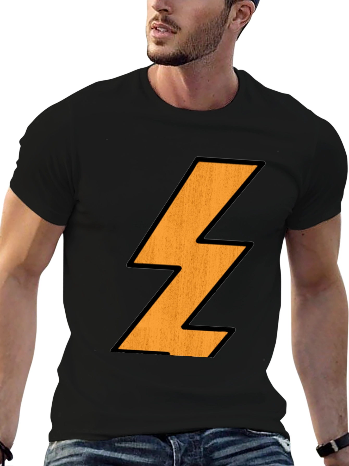 Black Lightning Bolt Graphic Tee - Black Cotton T-Shirt view 6