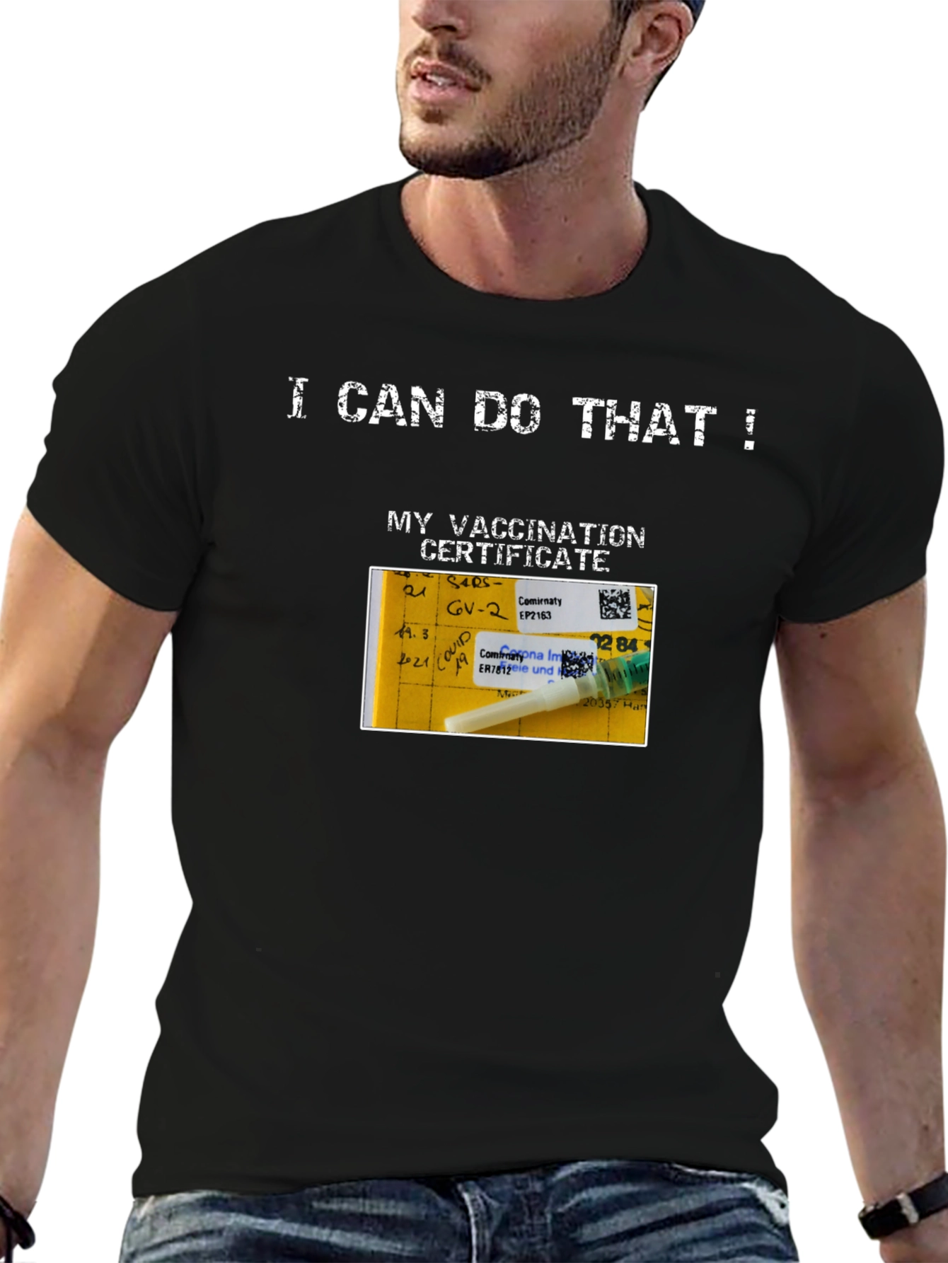 Black I Can Do That! Vaccination Certificate T-Shirt view 6