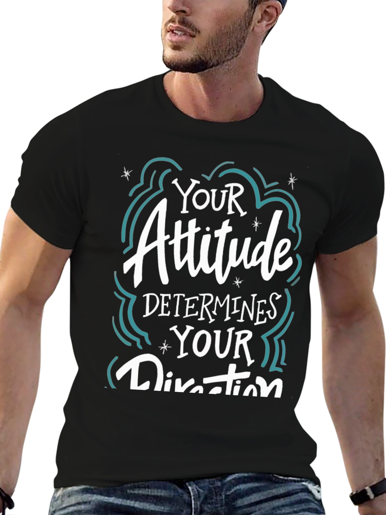Black Attitude Determines Direction Graphic T-Shirt view 6