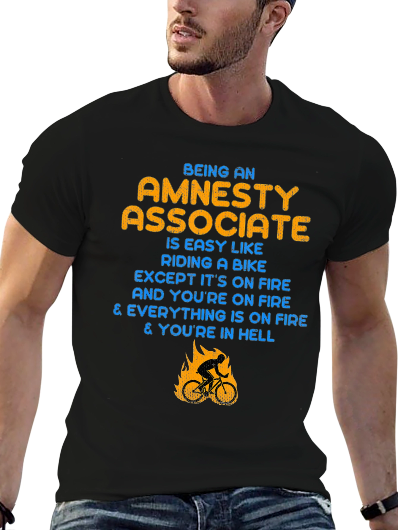 Black Amnesty Associate T-Shirt: Riding a Bike in Hell view 6