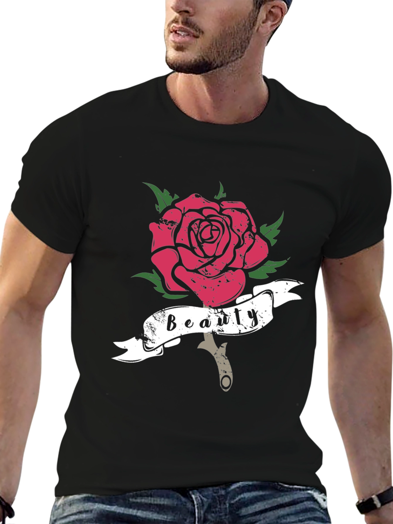 Black Beauty Rose Graphic T-Shirt - Black Cotton Blend view 6