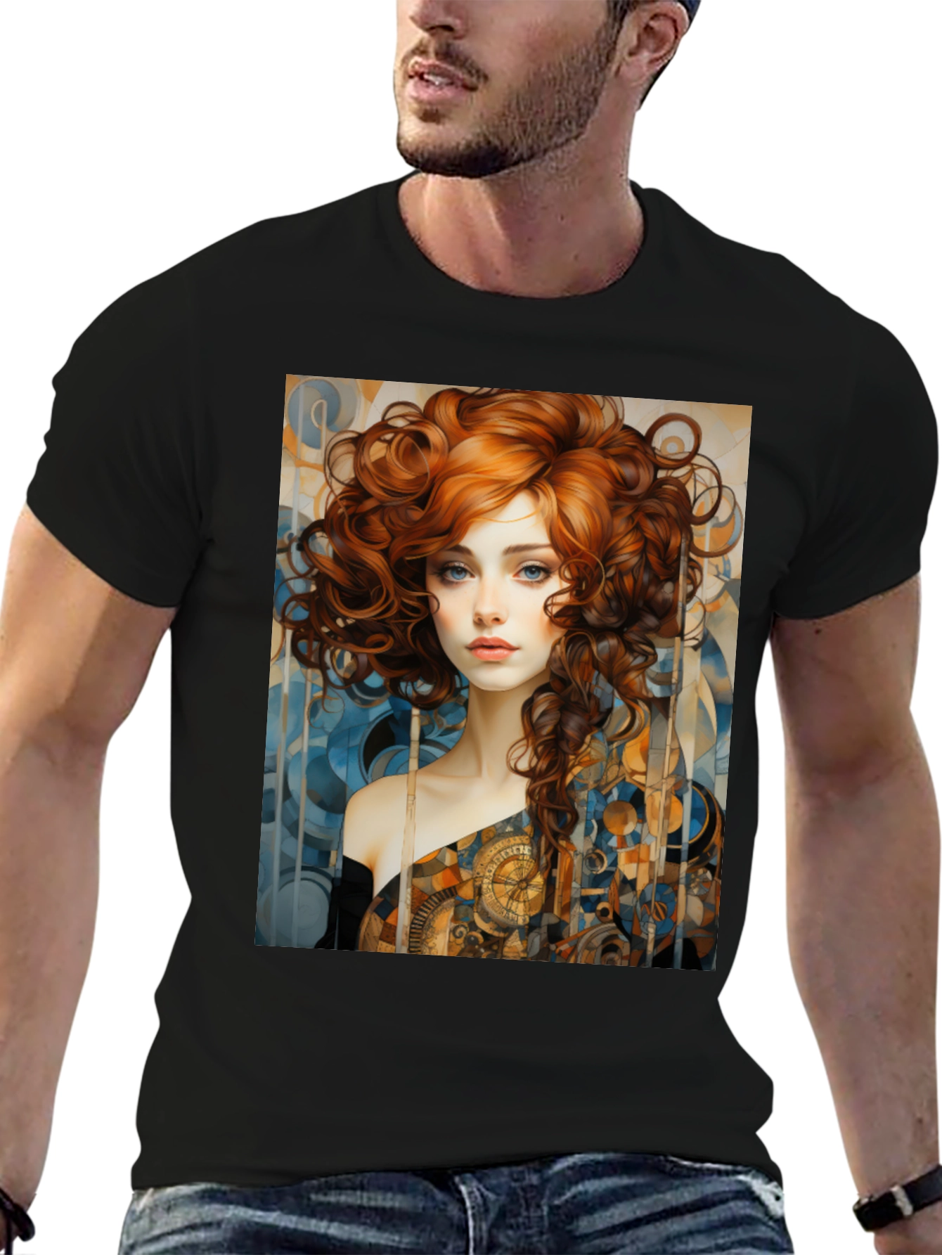 Black Art Nouveau Woman Graphic Black T-Shirt view 6