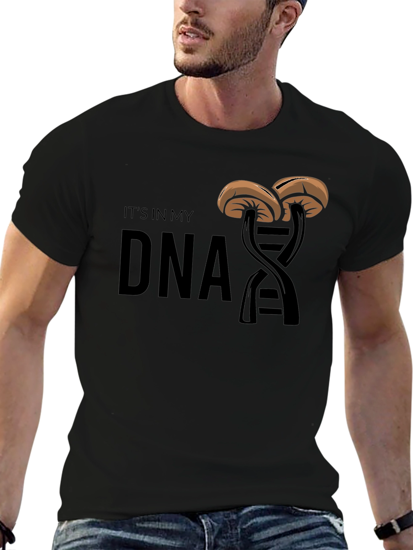 Black Mushroom DNA Graphic Tee - Unique & Stylish view 6